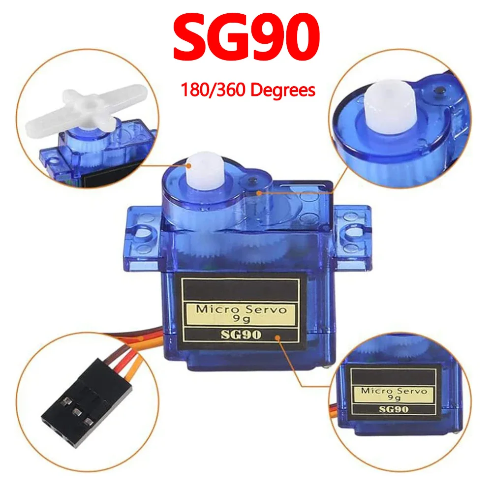 1-10PCS SG90 9G Micro Digital Servo Motor 180/360Degree Fixed-Wing Gear Servo Motor for Rc Helicopter Toy Airplane Aircraft