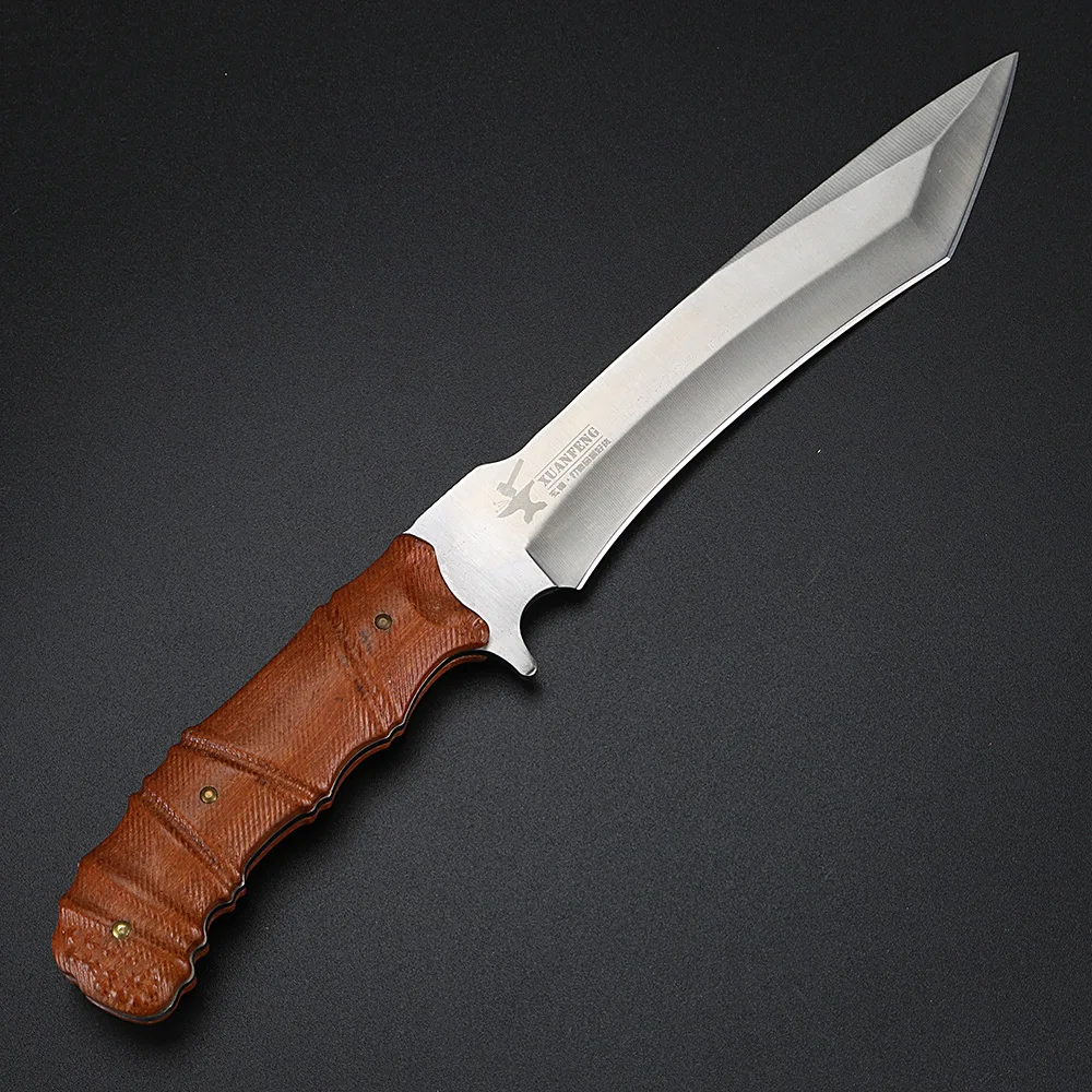 Wooden handle high-quality hunting knife outdoor survival straight blade D2 steel fixed blade knife including leather case