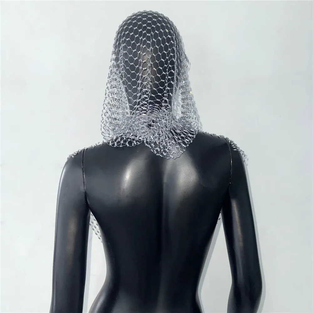 Top corto de malla con diamantes de imitación brillantes para mujer, Top Sexy transparente con agujeros, camiseta sin mangas con capucha, camisola para fiesta Rave y discoteca, novedad de 2025