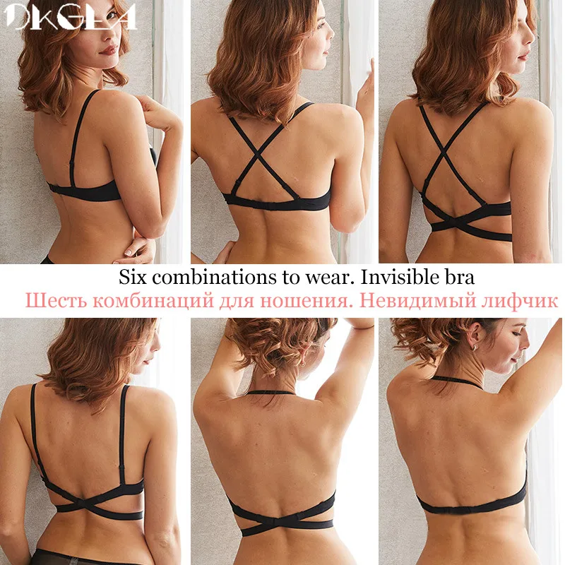 Fashion Backless Bra Lnvisible Lingerie C D Cup Deep U Sexy Bra U Plunge Half Cup Brassiere Black Women Underwear Push Up Bras