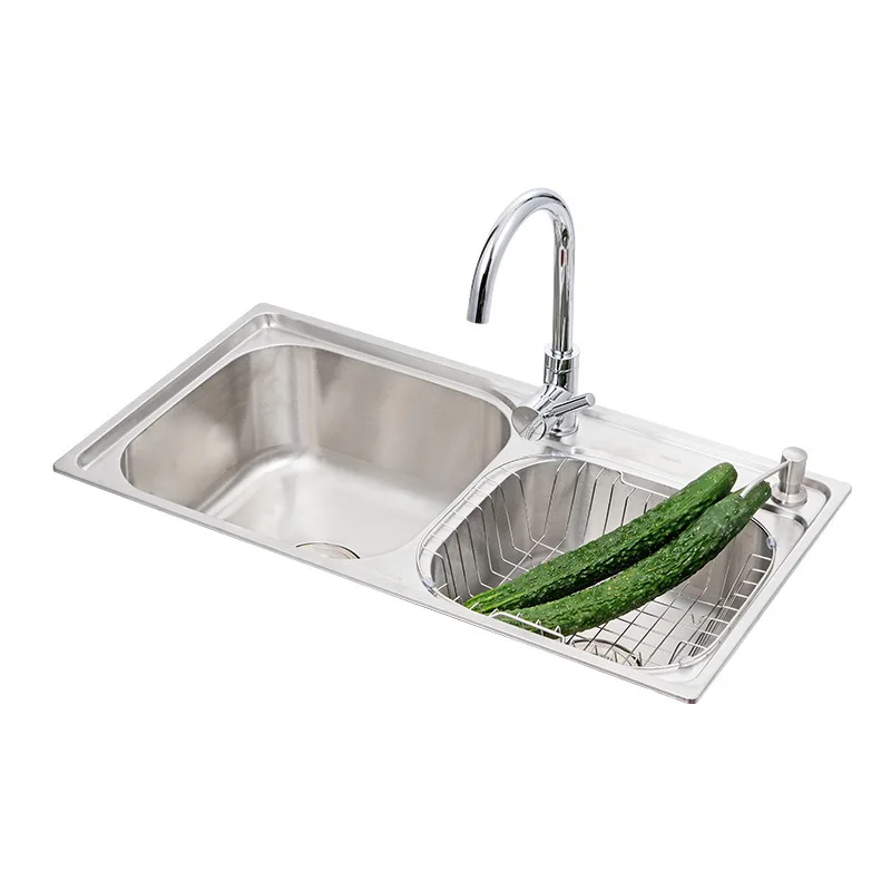1 room double slot stainless steel sink integrated extra thick 304 double basin vegetable basin brushed