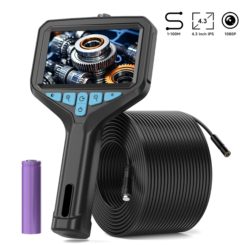 4.3'' Hand-held Endoscope 1080P 8mm Camera IPS Color Screen Split Design Waterproof 2-100m Rigid Cable Inspect Car Engine Sewer