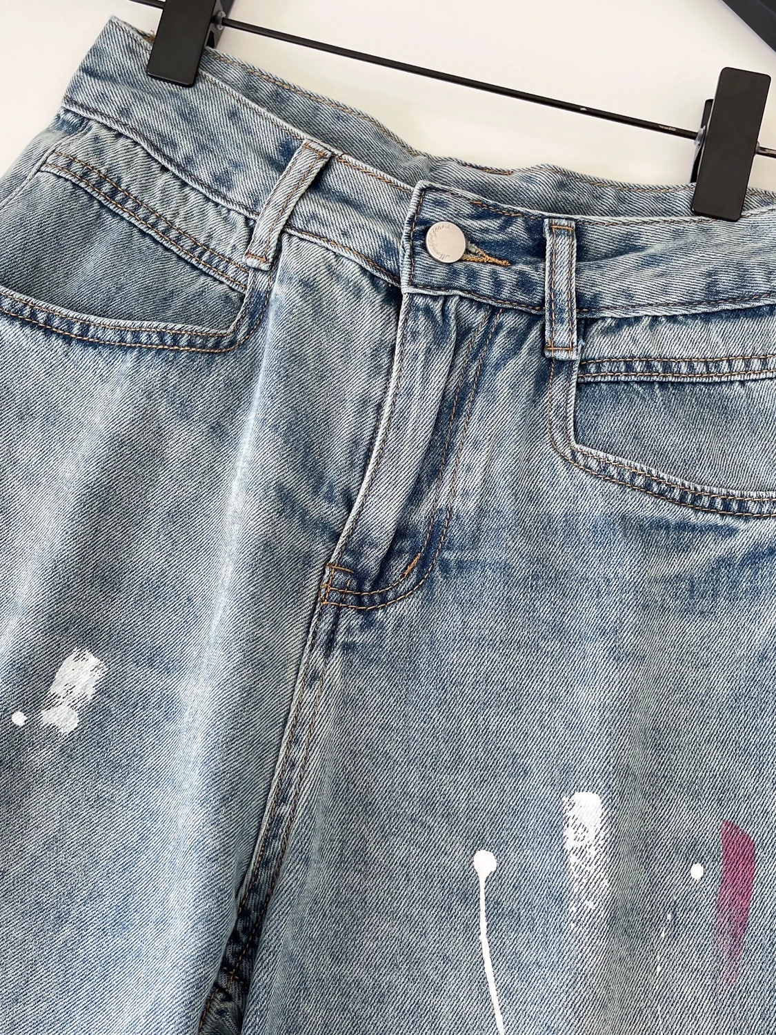 

High Waist Korean Sle Faion Print Slimming Casual Five-Quarter Hot Pants Women's Summer Design Wide Leg Jeans