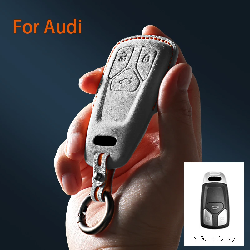 

Car Key Case for for Audi A4 B9 A1 A3 A5 A6 8S 8W Q3 Q5 Q7 4M S4 S5 S7 TT TTS TFSI RS Suede Remote Car Key Case Shell Keychain