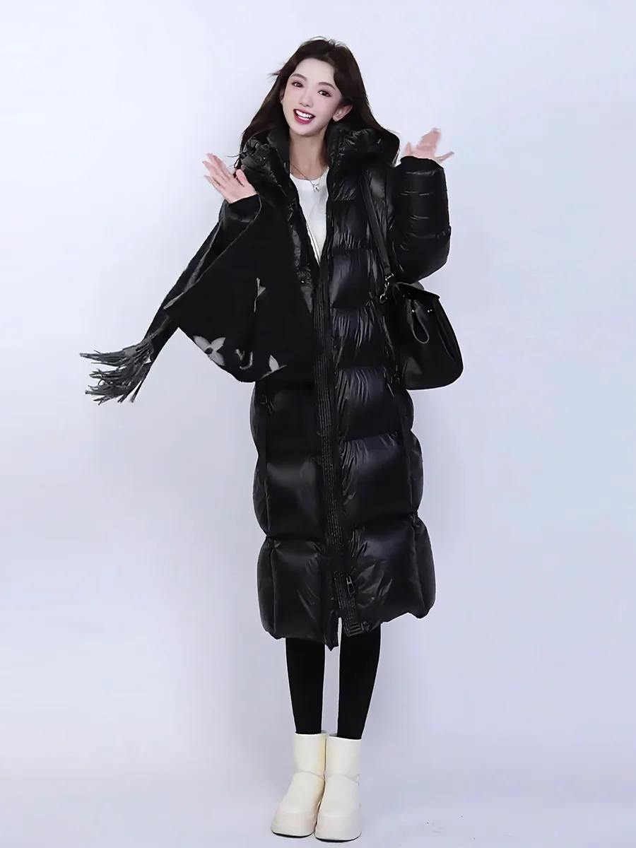 Chaqueta de Plumón Larga Ajustada para Mujer, Invierno 2025, Color Blanco, Ultra Cálida, Resistente al Frío Extremo, para Viajar al Trabajo, con Capucha