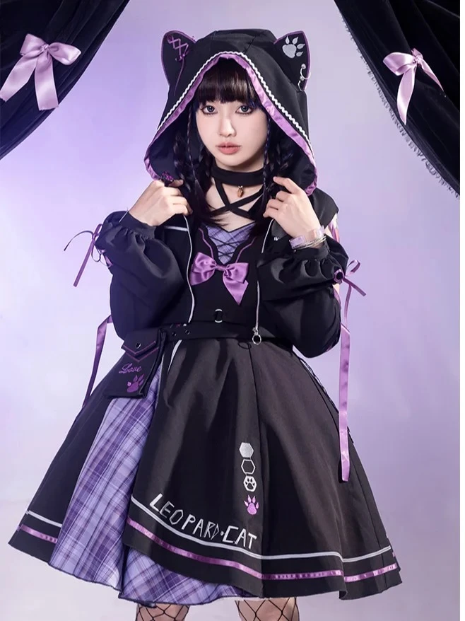 

Loita Full Set FS Dress Costume Off Shoulder Hooded Short Coat Splicing Color Jsk Suspender Tutu Dress Two-piece Set 2025 Hot