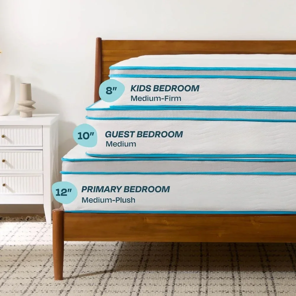 8 Inch Traagschuim En Veerhybride Matras Medium Stevig Gevoel Bed In Een Box-Kwaliteit Comfort En Adaptieve Ondersteuning-Ademend