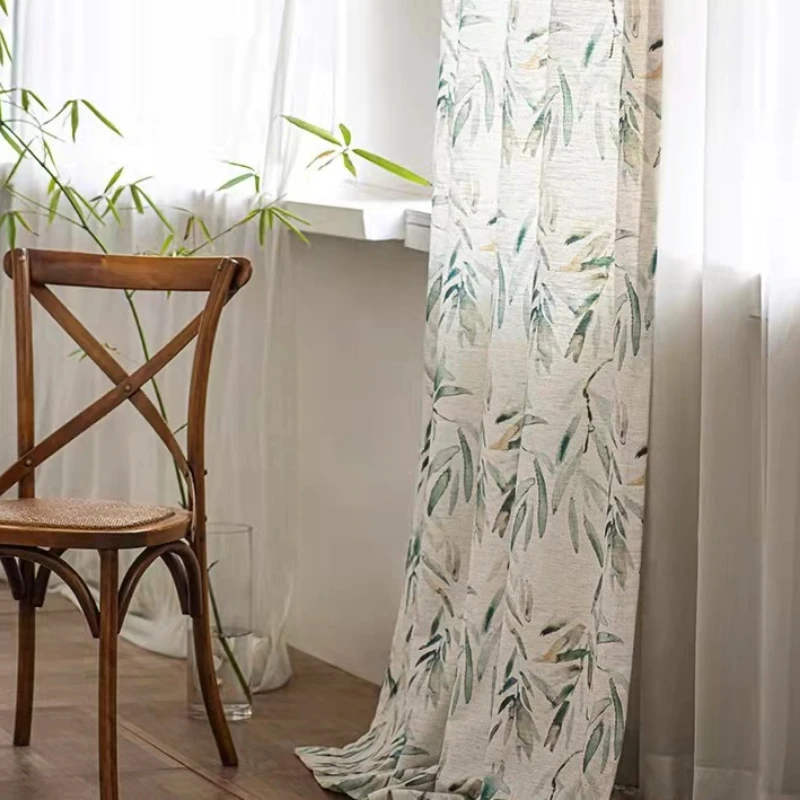 Japanese Style Log Wind Cotton Hemp Flower Bird Printing Curtains Living Room Bedroom Balcony Shading Partition Fabric Curtains