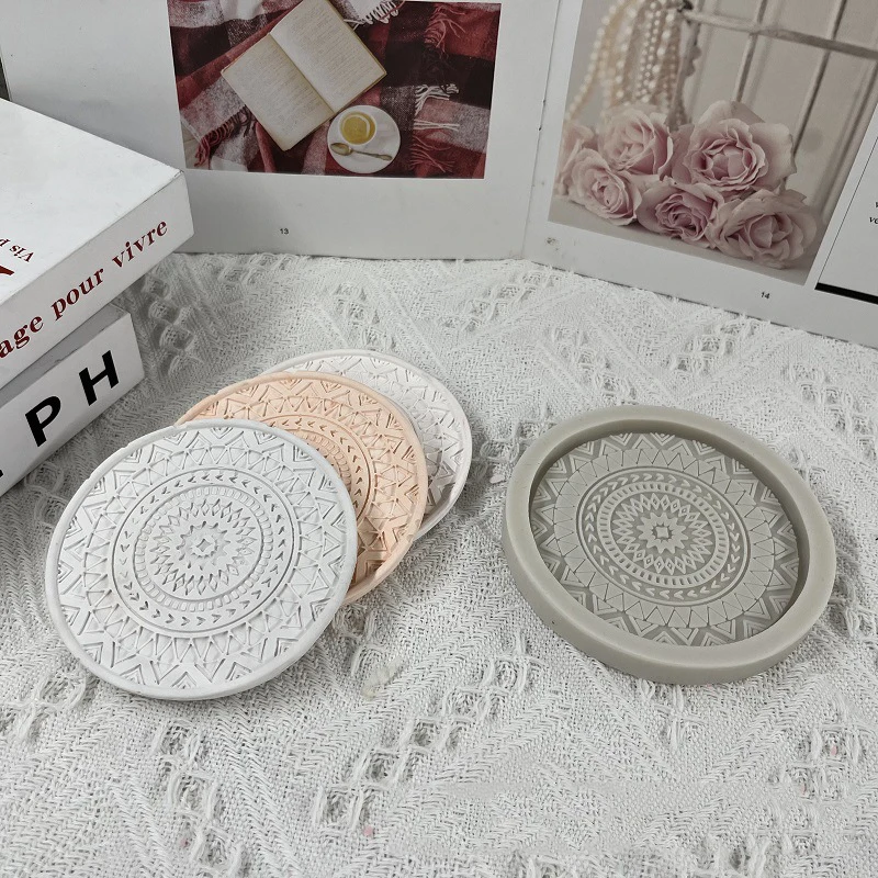 Mandala Round Coaster Resin Silicone Mold Coffee Coaster Tray Mold for DIY Epoxy Resin Plaster Concrete Wine Glass Cup Mat Mould