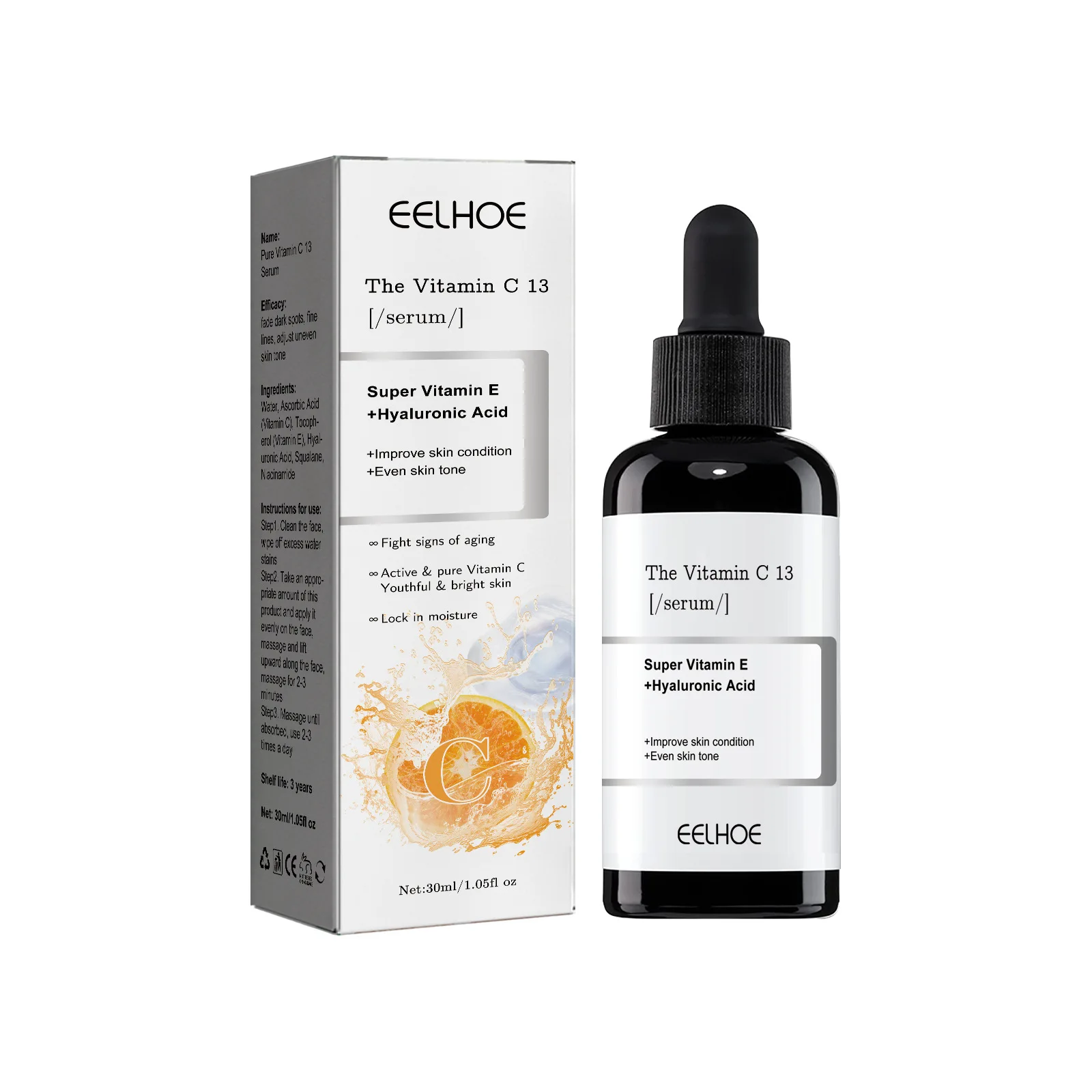 Sérum anti-âge à la vitamine C, élimine les taches de rousseur, estompe les pigments, mélanine, acide hyaluronique, hydrate les taches foncées, blanchissant, essence