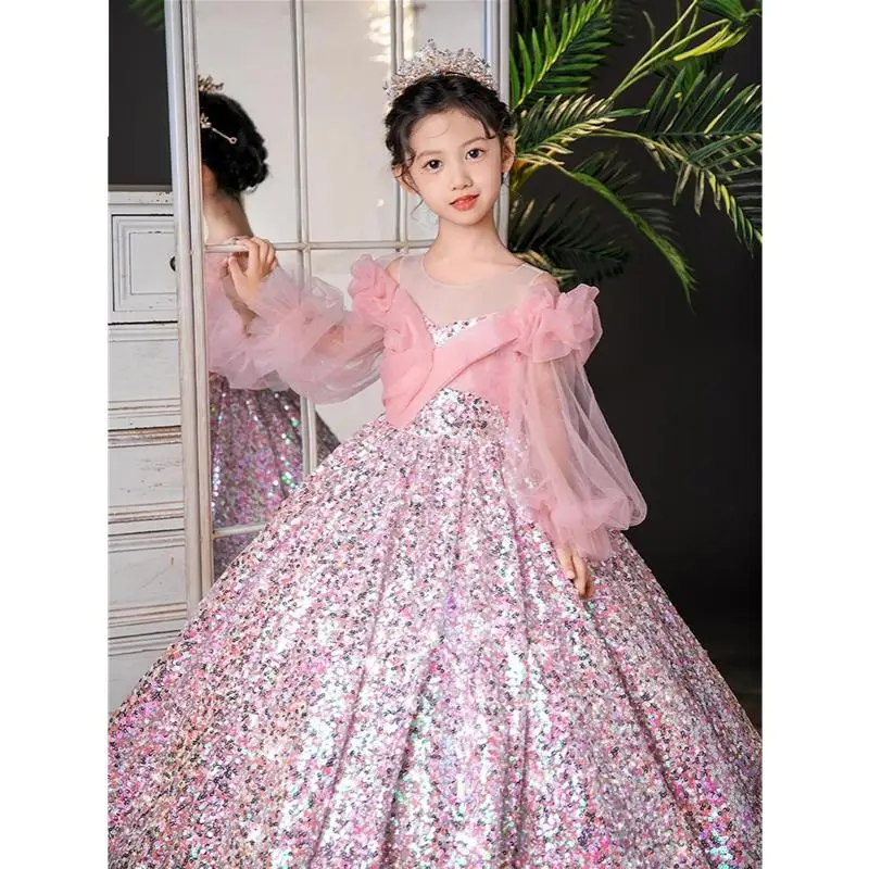 Teenmiro Evening Dresses for Kids Children's Dress Girl Party Luxury Ball Gowns Infants Princess Sequins Costumes for Banquet