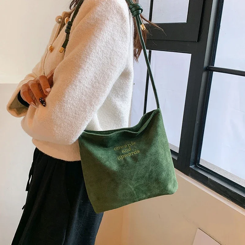 Suede Handbag Casual Rope Buckle Design Multicolor Shoulder Bag Adjustable Straps Tote Crossbody Bucket Bags Женская сумка bolso