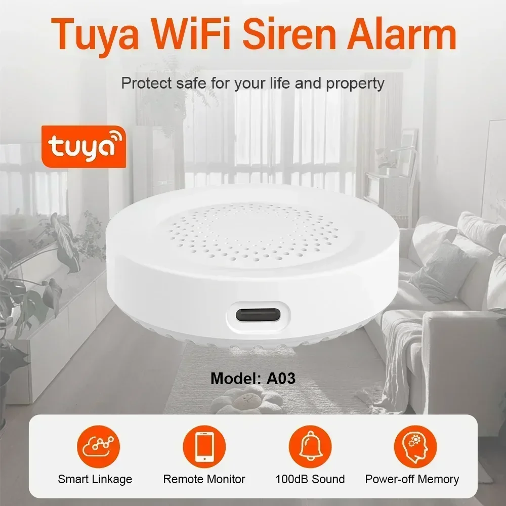 Tuya WiFi Siren Alarm For Smart Home Security 100db Speaker Works With Alexa Yandex Alice