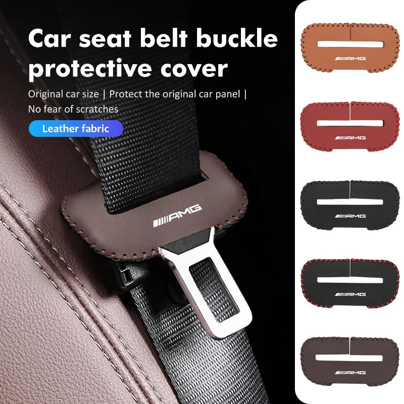 Leather Car Seat Belt Buckle Cover Anti-Scratch Protector Clip For AMG C180 C300 W124 W176 W177 C200 C260 GLC CLE CLA