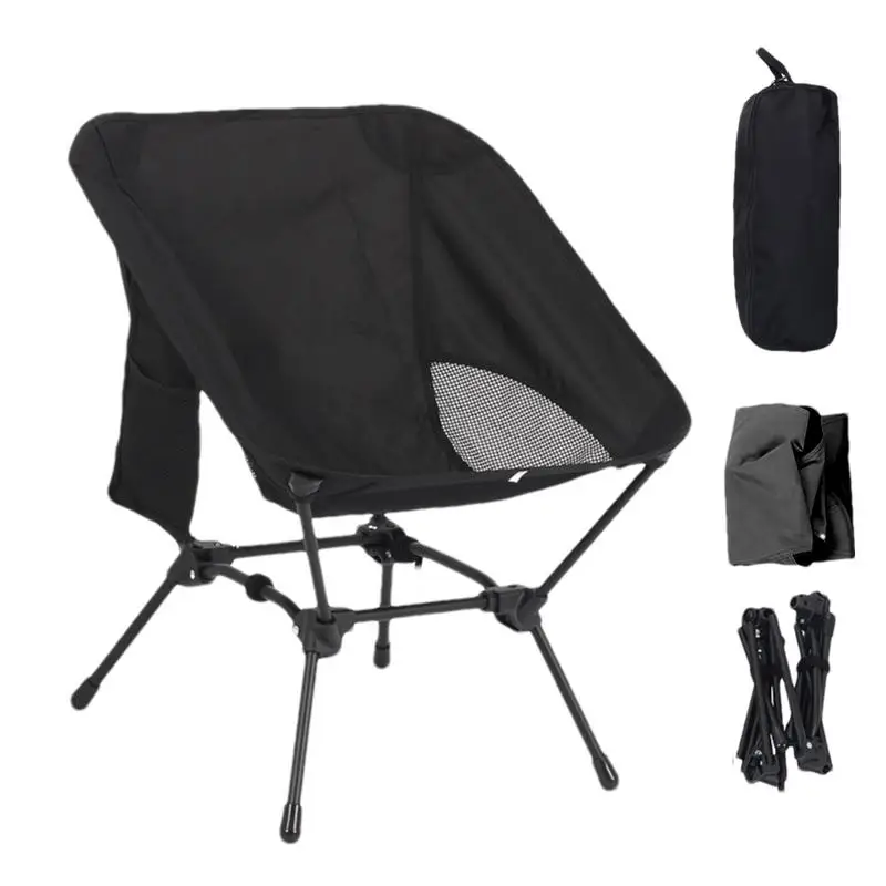 Folding Backpacking Chair Folding Beach Chair With Back Support 264lbs Capacity Stable Folding Camping Chair Metal Frame Chairs