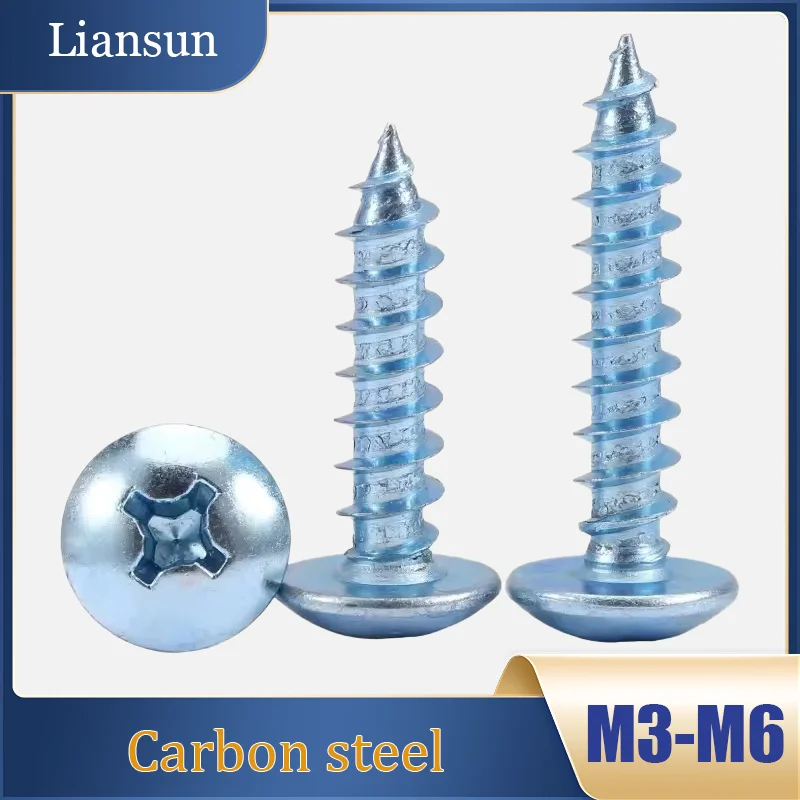 

3-50pcs Blue Zinc-Plated Truss Head Phillips Screws M3M4M5M6 Carbon Steel Mushroom Head Phillips Hex Socket Self -Tapping Screws