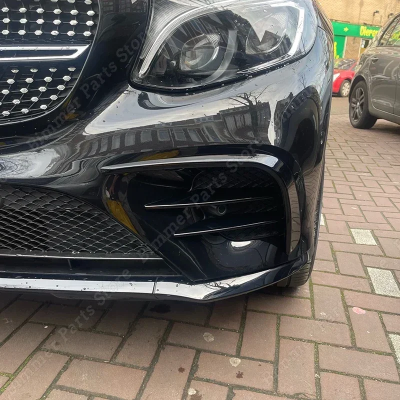 Car Front Bumper Splitter Spoiler Fog Light Trim Wind Knife ABS For Mercedes Benz GLC Class X253 GLC260 300 GLC43 AMG 2016-2019