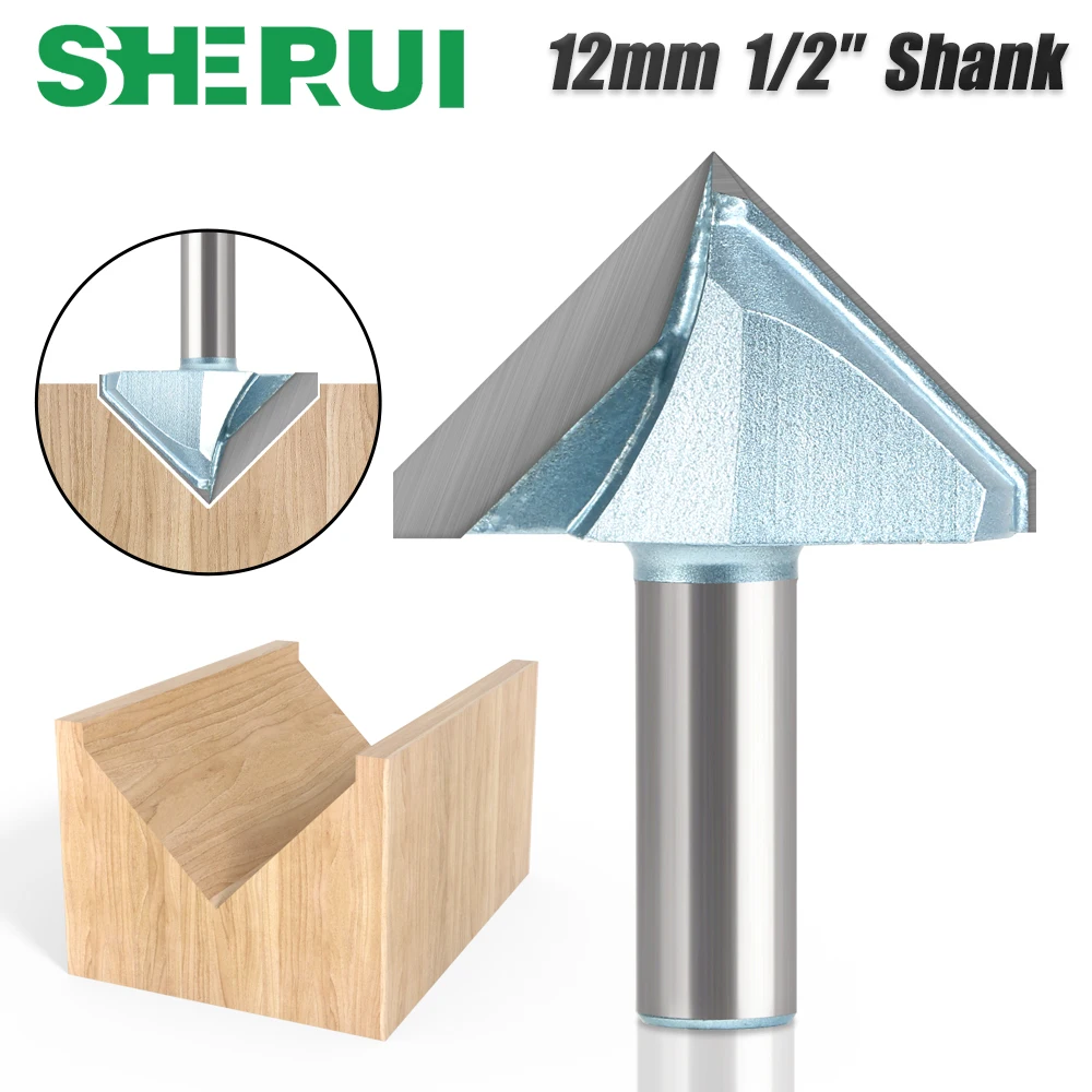 

1pc 12mm 1/2′′ Shank 90 Degree V Groove Template V-Groove Router Bit Cleaning Flush Trim Corner Round Cove Box Bits Tools