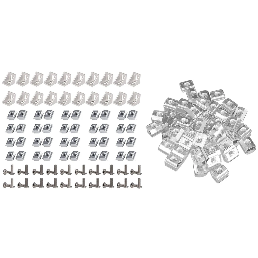 ABJI-50 Stück M5 T-Gleitmutter aus verzinktem Kohlenstoffstahl, T-Gleitmutter und 1 Set Aluminium-Profilverbinder-Set der Serie 2020
