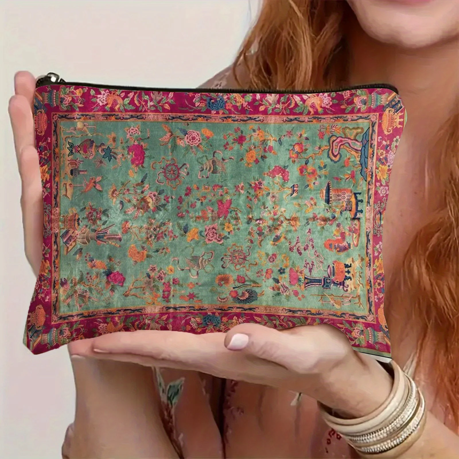 1 Piece of Fashionable Retro Bohemian Style Makeup Bag - Multifunctional Zipper Pouch for Women, Perfect Travel Zipper Storage Bag, Fun Birthday Gift