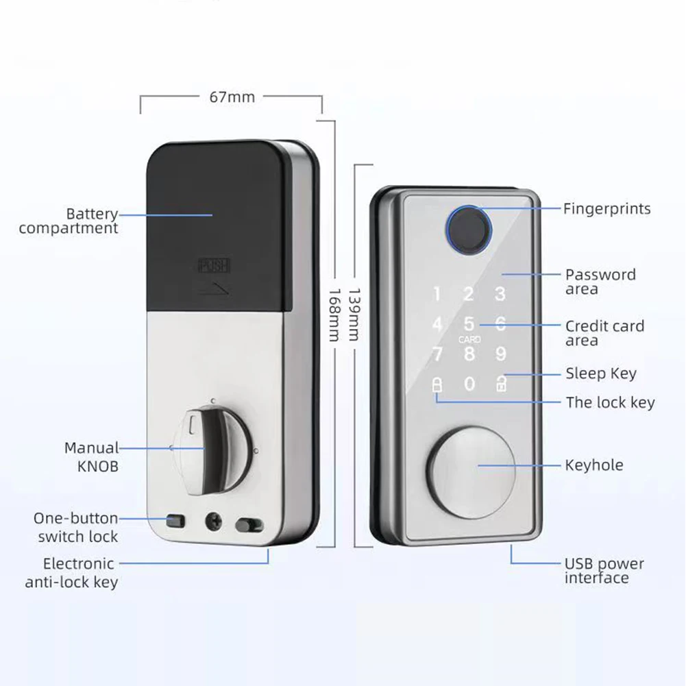 Smart Deadbolt kunci Digital Tuya Wifi, tombol MASUK TANPA kunci aplikasi sidik jari untuk pintu depan Alexa kunci Keypad