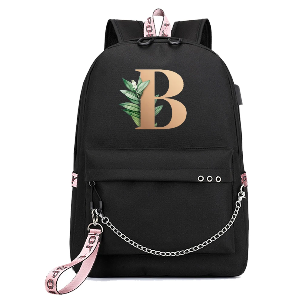 Letter Font A B C D E F G for Name  Backpack Popular Music Fashion Travel Backpacks Outdoor Sport School Bag