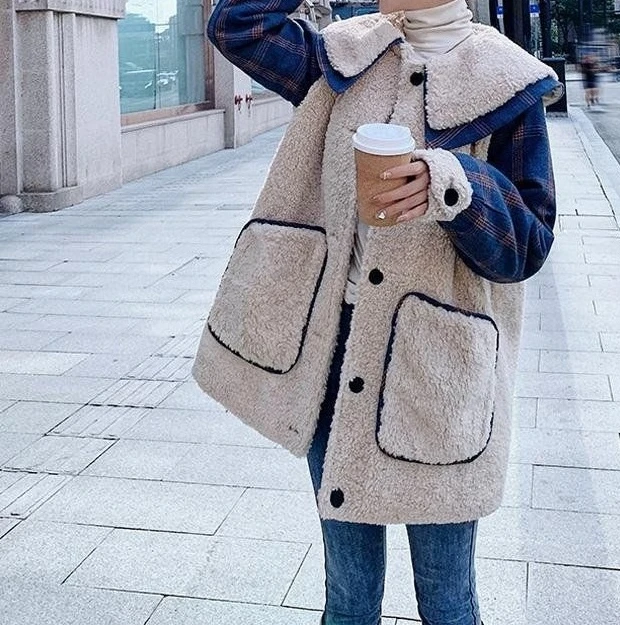 

Женская короткая куртка из овечьей шерсти, новинка зимы 2025 года, клетчатое хлопковое пальто, хлопковая куртка