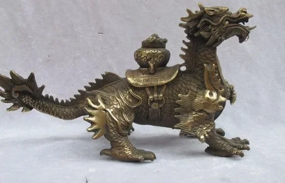 China regius old Bronze copper carve Auspicious Dragon Statue