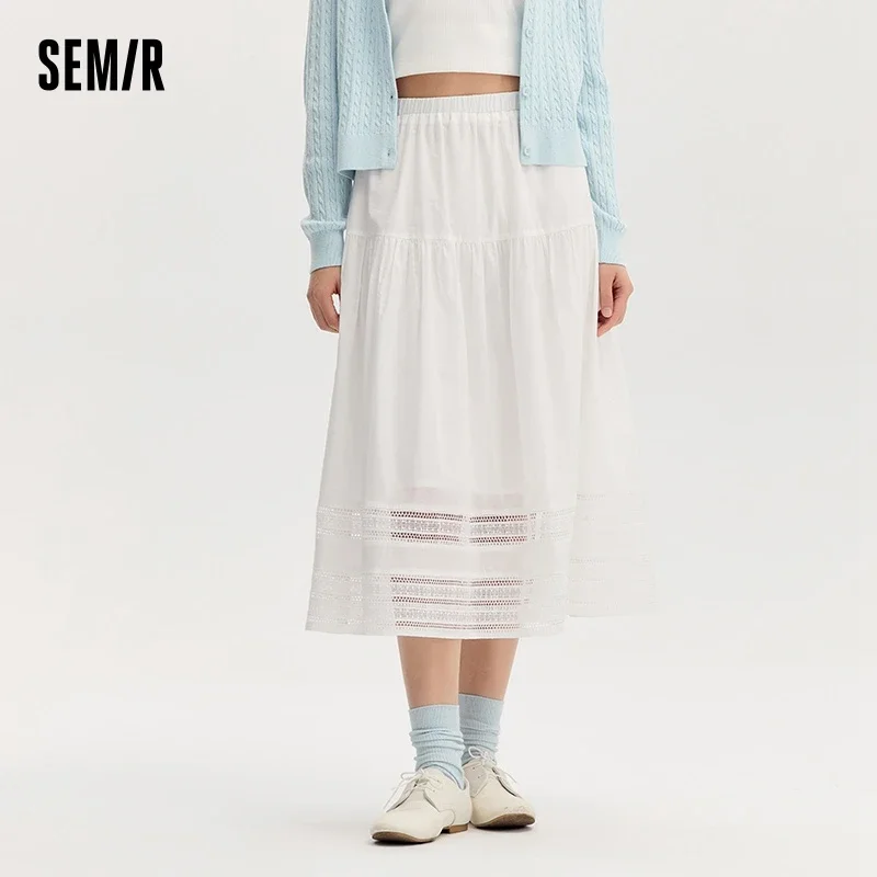 Semir Skirt Women Lace Hem Midi Skirt Gentle Bohemian Style 2024 New Autumn Elastic Waist Loose Fit Skirt A-line silhouette