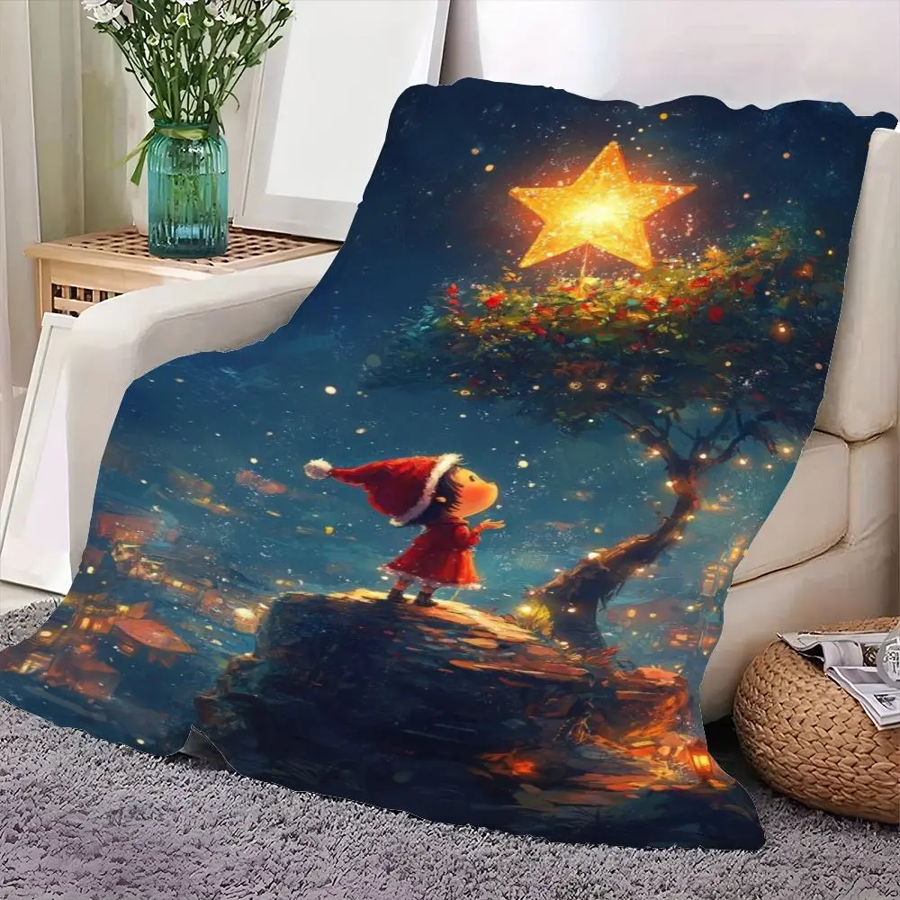 بطانية عيد الميلاد على شكل نجمة ذهبية غريبة الأطوار - رمي صوف ناعم مريح يتميز بمشهد شتوي سحري مع طفل في قبعة سانتا، توينكلي #3