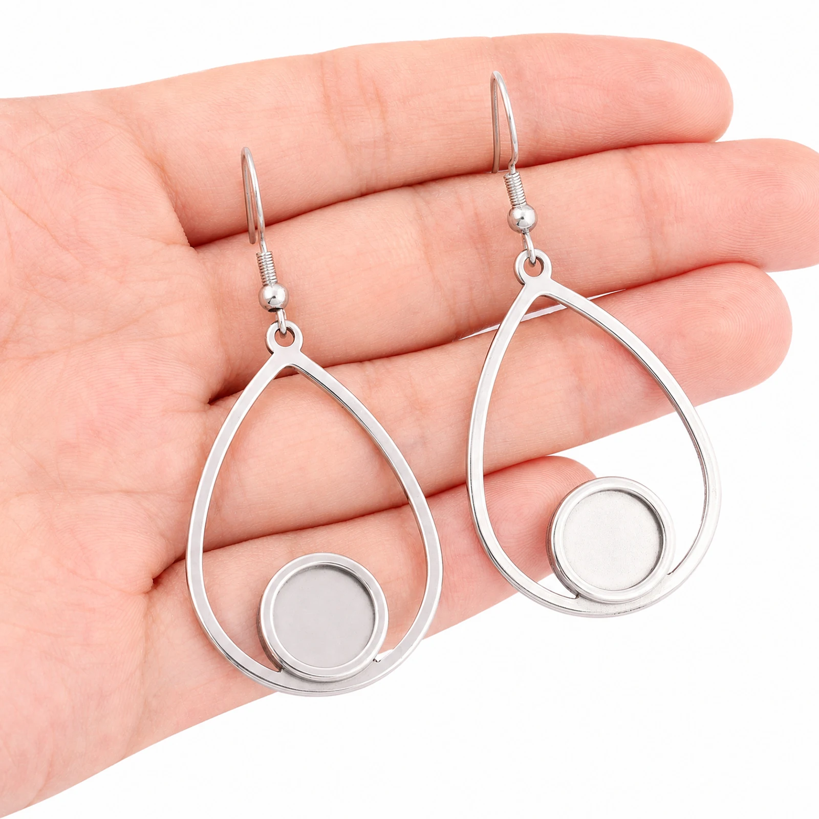 6pcs Stainless Steel Gold Plated Teardrop Frame Earring Base Blanks Fit 10mm Round Cabochon Earrings Bezel Settings Diy Findings