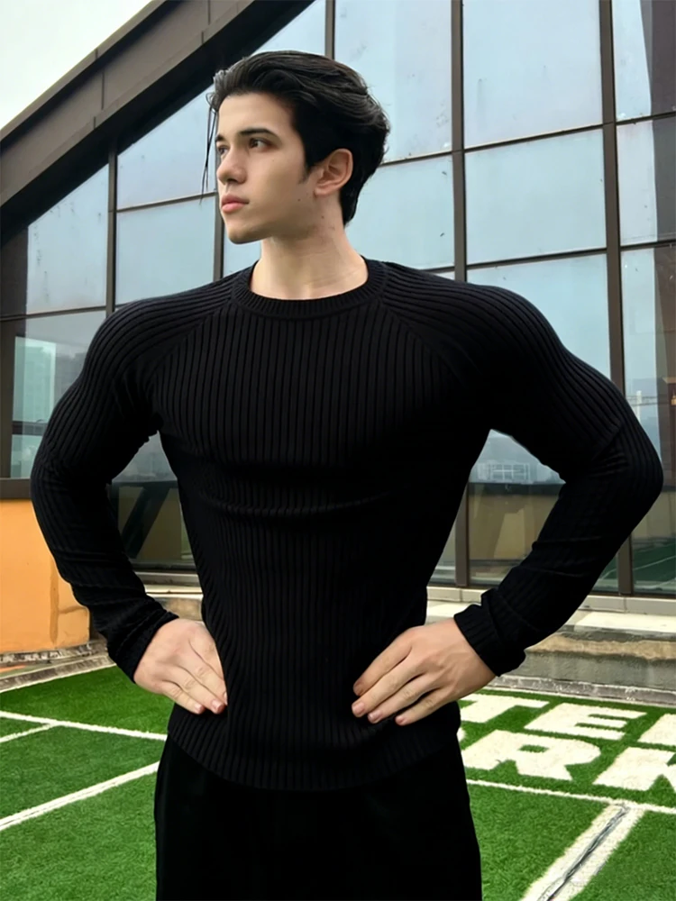 

Мужской свитер Bla Slim Fit с длинным рукавом, спортивный топ для тренировок, американский стиль, нижняя рубашка для осени и зимы