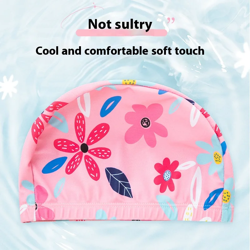 Children\'s Swim Cap New Cartoon Print Comfortable Cloth Cap Baby Swimming Elastic Cap Girls Primary School Student Swimming Cap