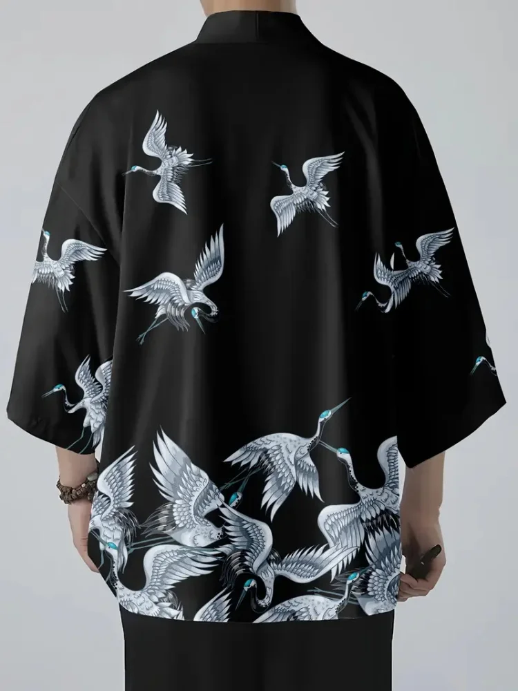 แฟชั่นผู้ชาย ชุดกิโมโนฤดูร้อนสไตล์ญี่ปุ่น ลายมังกร พิมพ์ลาย 3 มิติ เสื้อคลุมกิโมโนแบบดั้งเดิม สไตล์สตรีทเทรนด์ แขนสั้นสำหรับผู้ชาย