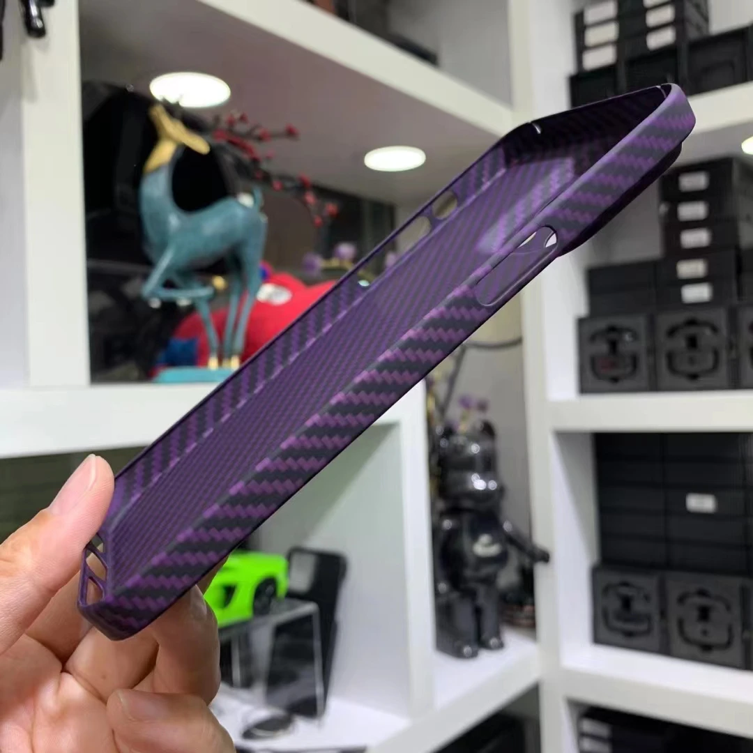 Coque de téléphone violet ACC-Real Carbon pour iPhone 14, fibre de carbone Pure, appareil photo à trou fin, coque Anti-chute, coque 14 Pro Max