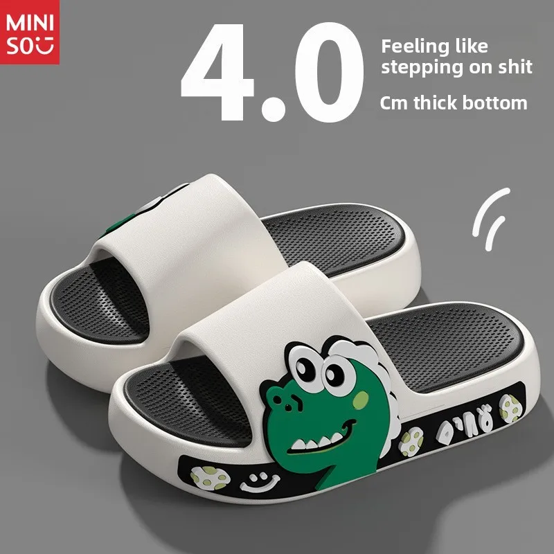 Chinelos Miniso Dinosaur para crianças, sandálias antiderrapantes com sola macia para meninos e meninas