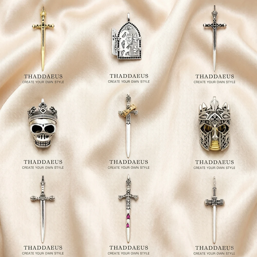 Anhänger Schwert mit Krone Schädel Ritter Fenster neuer edler Schmuck Europa-Stil 925er Sterlingsilber Schutz Geschenk für Frauen Männer
