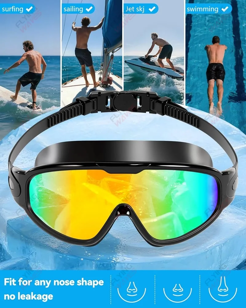 Neue Schwimmbrille für Erwachsene mit Weitblick, Antibeschlag, UV-Schutz, Kein Auslaufen, Schwimmbrille mit Ohrstöpseln für Männer, Frauen und Jugendliche – Detail 7