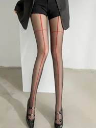 15D women's stockings black red contrasting cross line jacquard ultra-thin tight pantyhose
