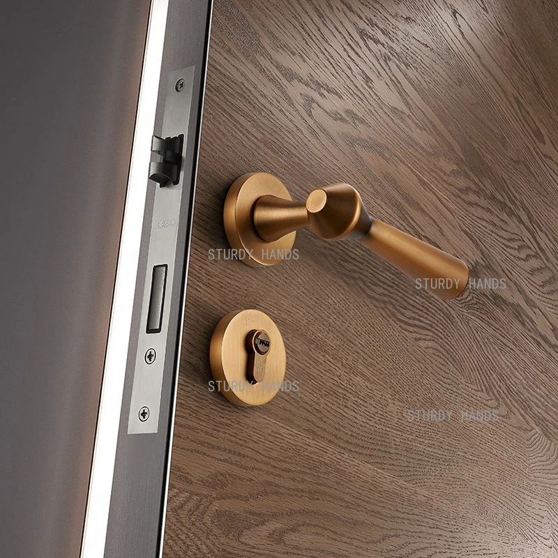 

1 комплект бесшумного дверного замка из цинкового сплава для простой спальни, желтый, старинный, медный, разделенный дверной замок из цельного дерева