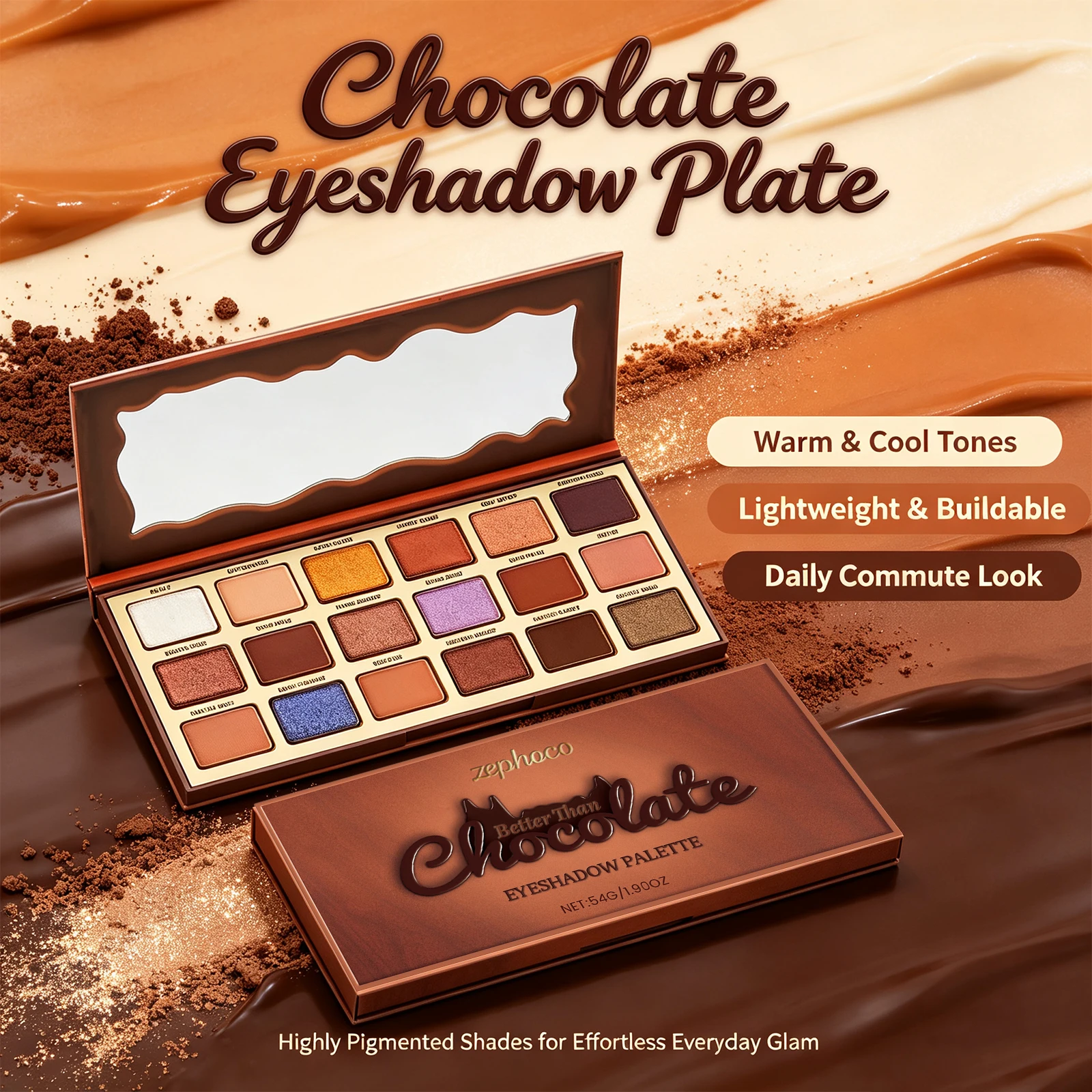 18 Color Chocolate Style Eyeshadow Palette Earth Colored Highlight Cool Tone Long Lasting Pigmented Eyeshadow Eye Makeup