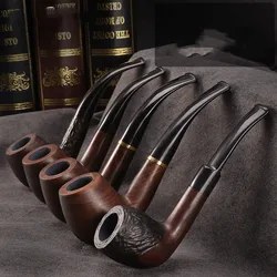 1Pc  Ebony Smoking Pipe 9mm Filter Bent Tobacco Pipe Gold Ring Wood Pipe with Smoke Pipe Accessory Ru free shipping