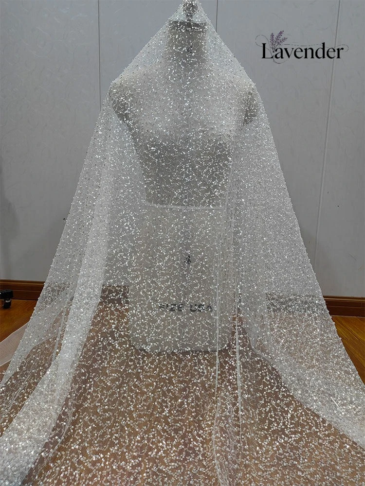

New High Grade Lace Mesh Fabric with Beaded Star Sequins Sewing Trim for Wedding Dresses Evening Gowns Apparel Accessories