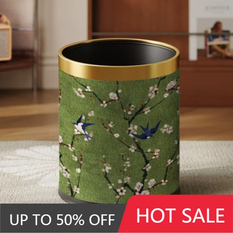 Leather Wastebasket Double Layer Non Slip Retro Trash Can Kitchen Bathroom Living Room Litter Bins Large Capacity Indoor Dustbin