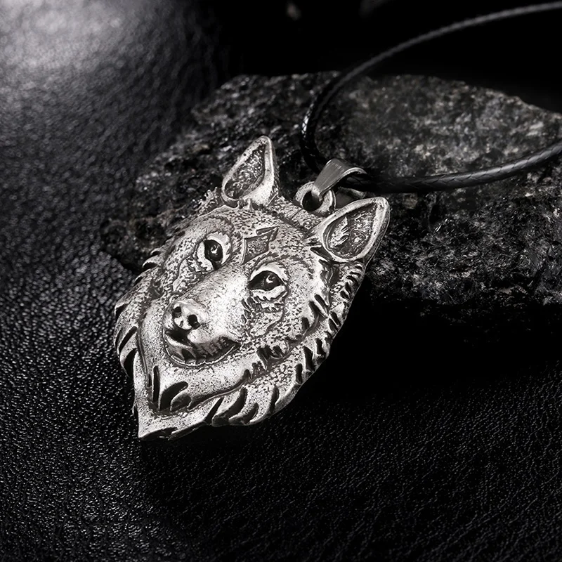 Vintage Fashion Mens Jewellery Tibetan Wolf Head Pendant Necklace for Men Amulet Animal Viking Men Gift Jewelry Collar Hombre