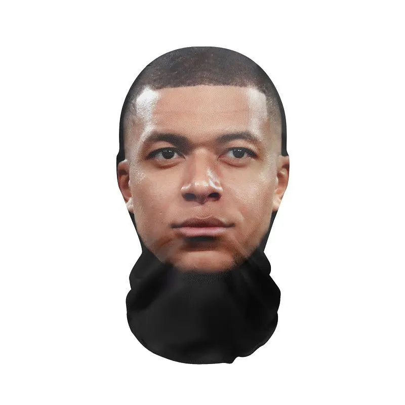 Masker Wajah bintang sepak bola terkemuka lucu uniseks Balaclava Mbappe penutup kepala Cosplay 3D pelindung matahari syal penutup kepala