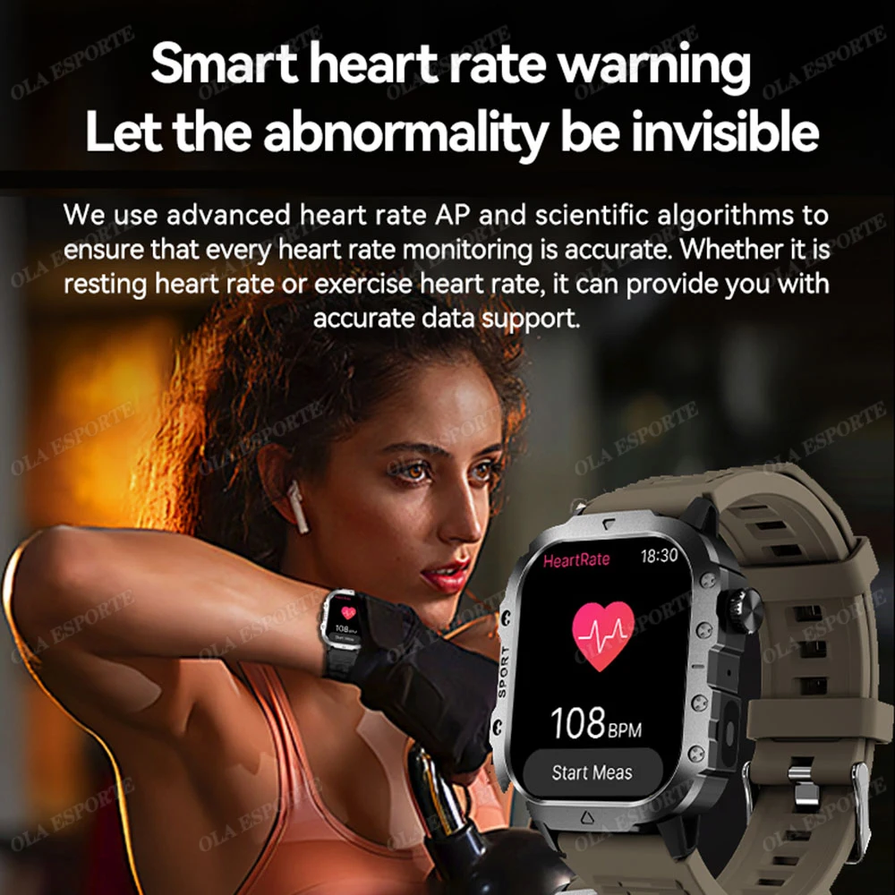Smartwatch militare da esterno da uomo con luce a LED Smart Watch da donna frequenza cardiaca ossigeno nel sangue chiamata Bluetooth orologio sportivo impermeabile 5ATM
