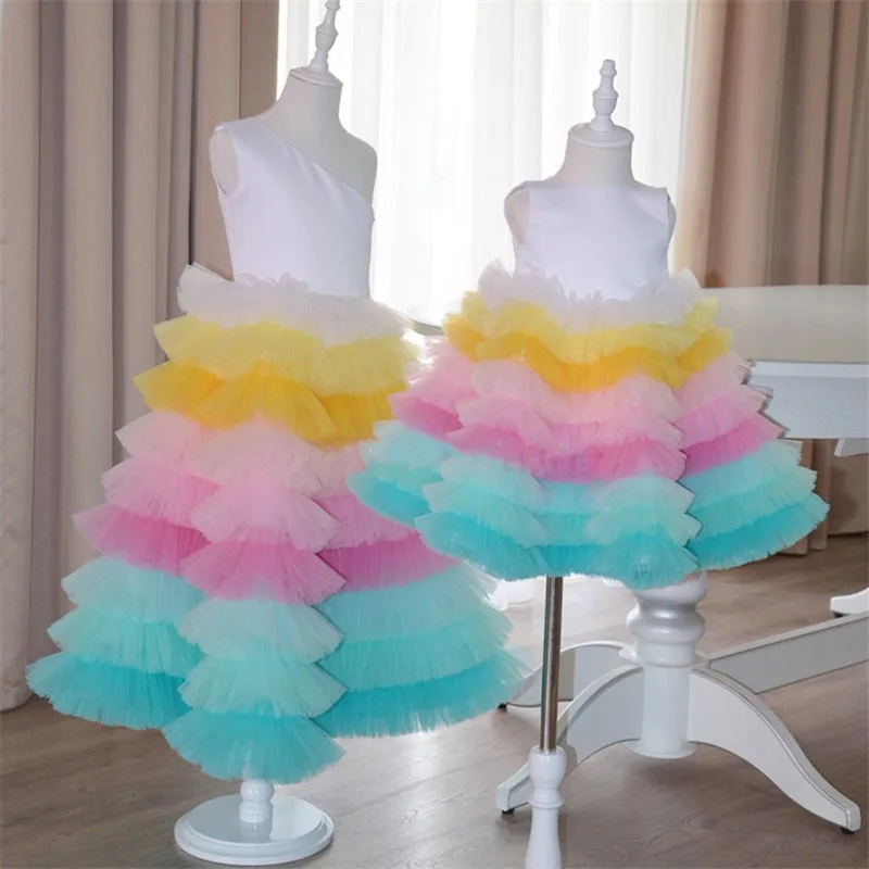 Baby Girl Princess Layered Tutu Dress Rainbow Infant Toddler Tulle Patchwork Vestido Evening Party Pageant Birthday  1-12Y