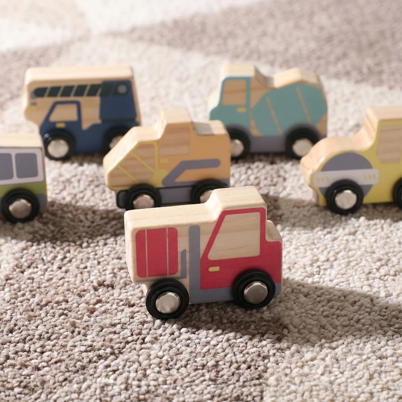 0-3 Jahre Auto-Spielzeug Holz-Baufahrzeug-Set Montessori Formen-Zuordnungspuzzle mit 6 Stück Baufahrzeuge Lernspielzeug – Detail 7