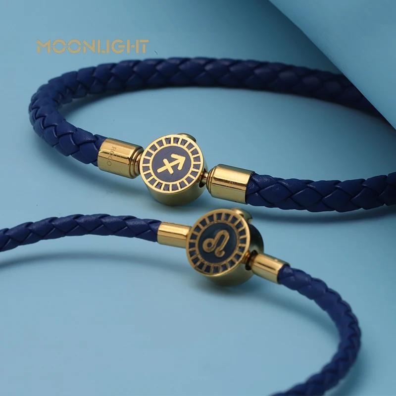 MOONLIGHT 12 Constellation Charm Bracelet Braided Leather Bracelet Leo Aries Gemini Taurus Libra Couple Accessories Jewelry Gift